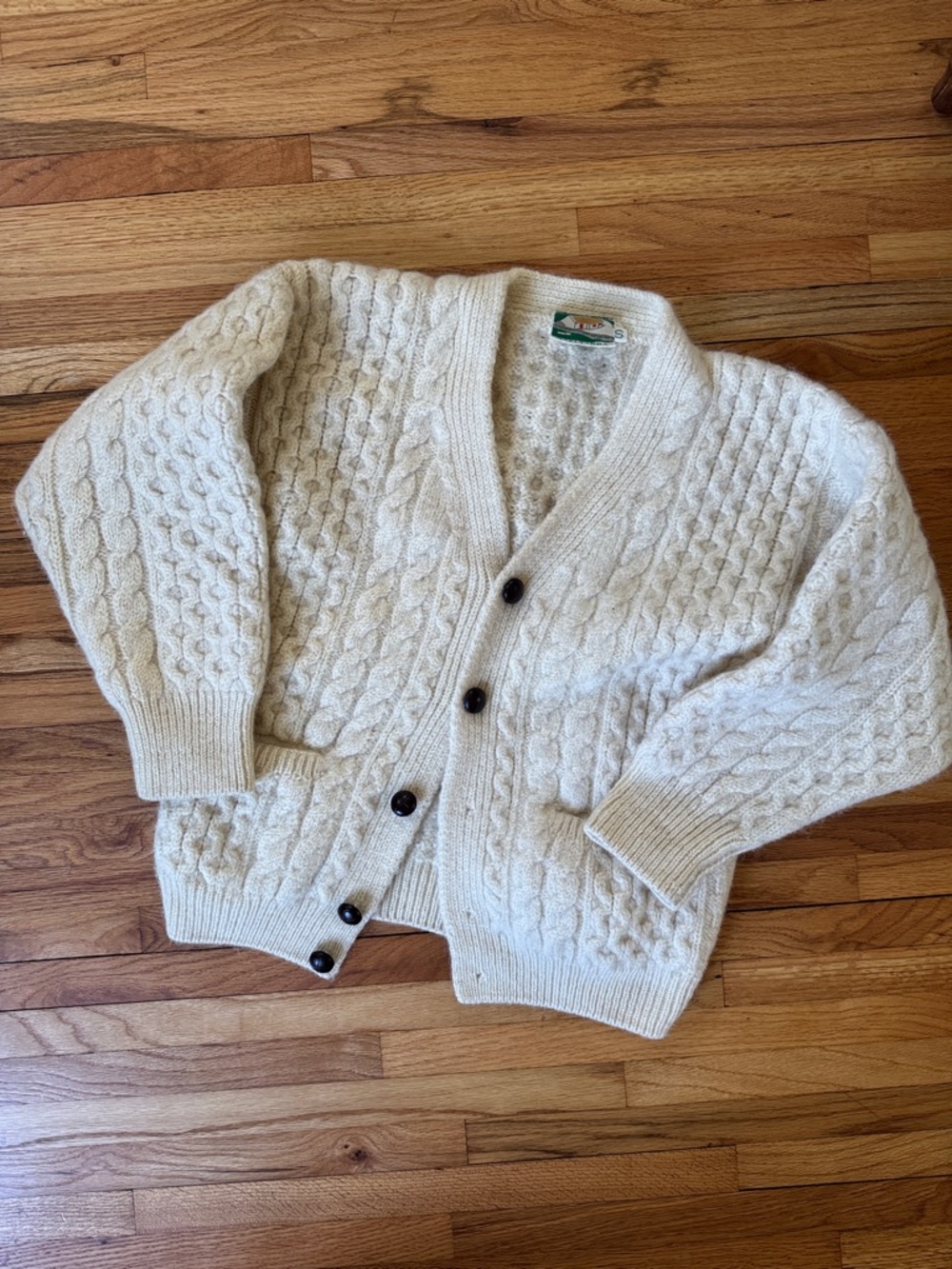 Vintage Gaeltarra Cream Cable-Knit Button Cardigan Sweater